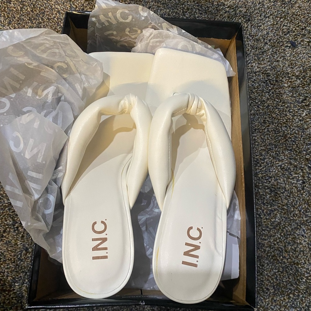 White faux leather square toed heeled sandals by I.N.C​ - Picture 10 of 10